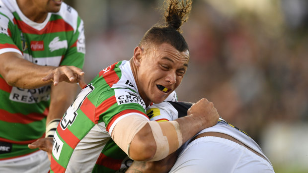 Ouch: Tyrell Fuimaono dislocated his toe against the Panthers in round two.
