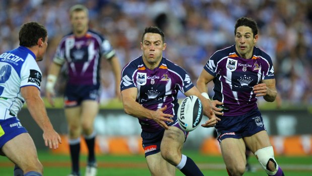 Cronk alongside Billy Slater in the 2012 grand final victory over the Bulldogs.