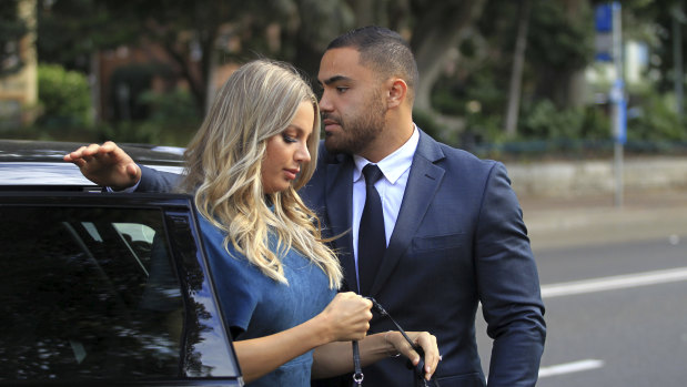 Dylan Walker and Alex Ivkovic arrive at Manly Local Court together on Friday morning.