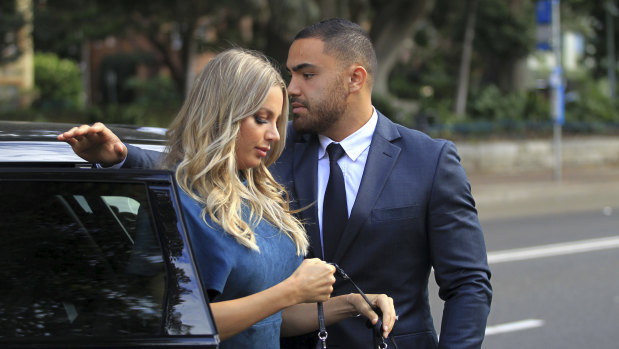 Not guilty: Dylan Walker and Alexandra Ivkovic arrive at Manly Local Court together on Friday morning.