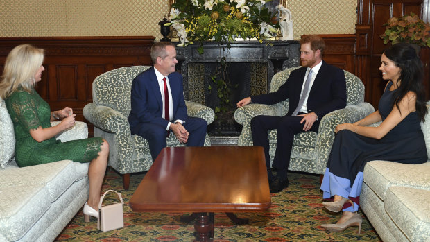 The Duke and Duchess of Sussex meet with Opposition Leader Bill Shorten and his wife Chloe.