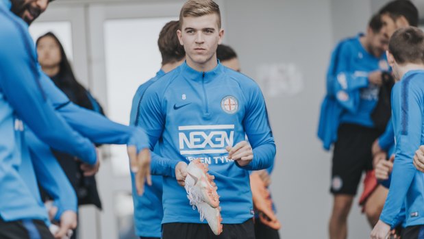 Riley McGree gets used to his new colours at Melbourne City. 