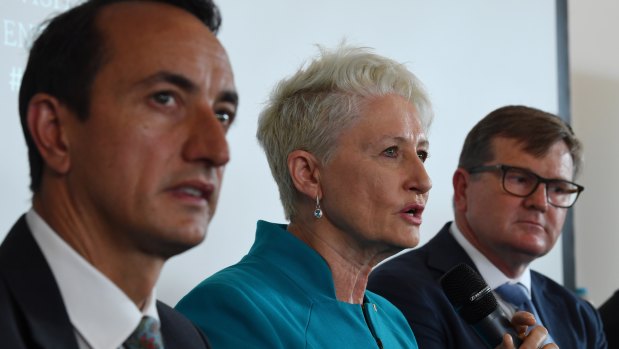 Wentworth candidates Dave Sharma, Kerryn Phelps and Tim Murray. 