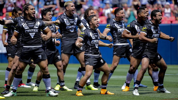Showpiece: Issac Luke leads the haka before the Denver Test between New Zealand and England.