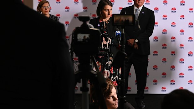 NSW Premier Gladys Berejiklian at a press conference today.