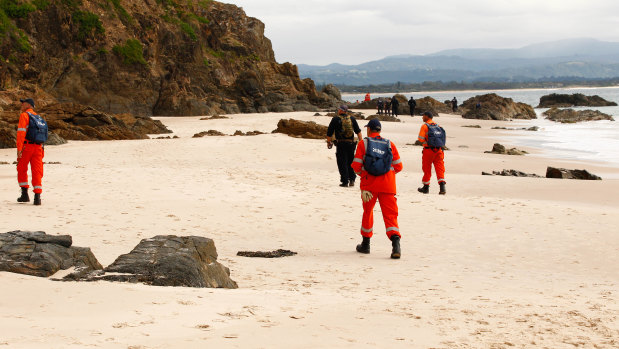 SES volunteers scoured Tallow Beach, but failed to find any trace of Theo Hayez.