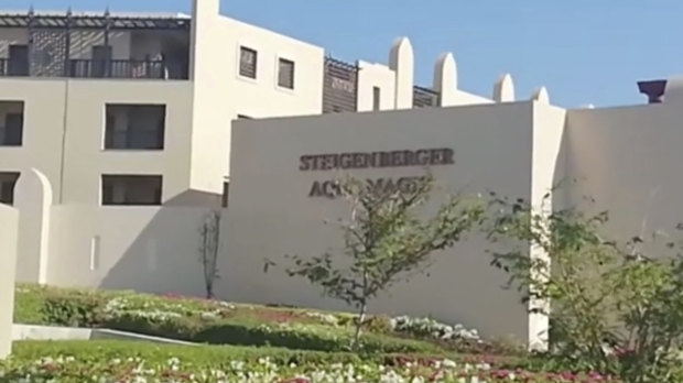 Video shows the exterior of the Steigenberger Aqua Magic Hotel in Hurghada, Egypt.