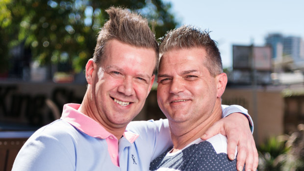 Christian Leatherbarrow (left) and Brad Hicks (right) will tie the knot in a public ceremony on Saturday as part of Brisbane Festival's Qweens on King.
