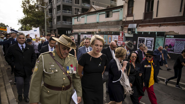 Colin Watego and MP Tanya Plibersek at the commemoration service last Anzac Day.