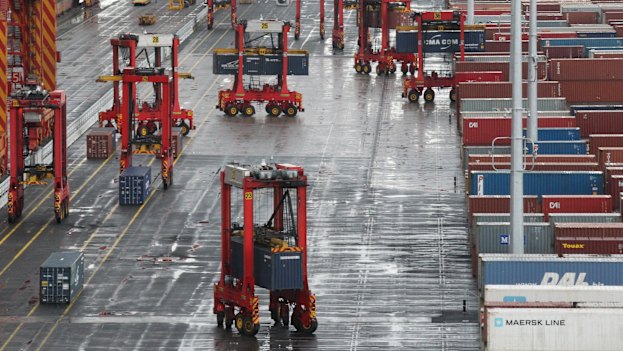 An automated terminal at Port Botany, where machines load vast volumes of goods onto ships without touching human hands. 