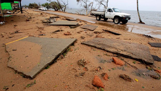 Road damage from Cyclone Yasi in Cardwell, far north Queensland, in 2011.