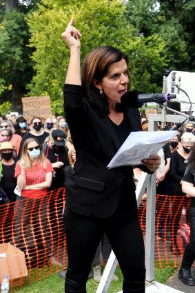 Former MP Julia Banks spoke at the Melbourne rally.
