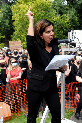 Former MP Julia Banks spoke at the Melbourne rally.