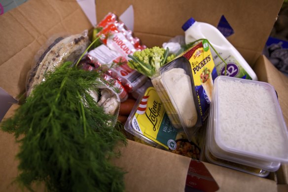 One of the food relief boxes prepared by the Muslim Women’s Council of Victoria.