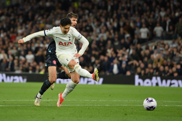 Son Heung-Min’s golden chance for Tottenham against City.