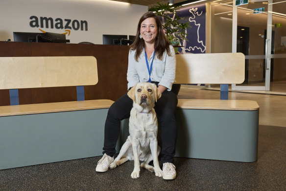Rebecca Gardner from Amazon with her dog Marley at the office in Sydney.