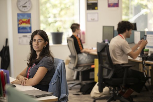 Katia Pellicciotta, 26, at work on Australia Day. 