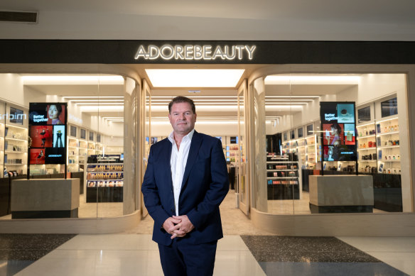 Adore Beauty chief executive Sacha Laing outside their first store at Southland shopping centre.