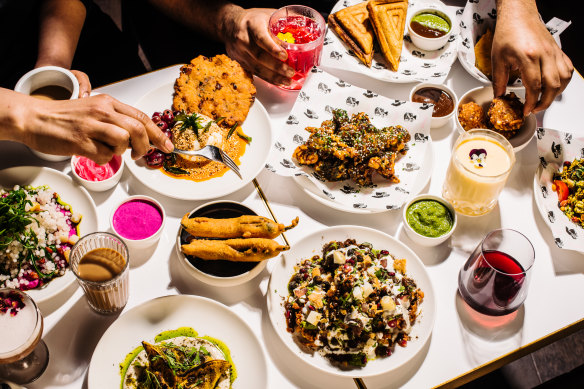 A selection of pakora and chaat at Flyover Fritterie in Redfern.