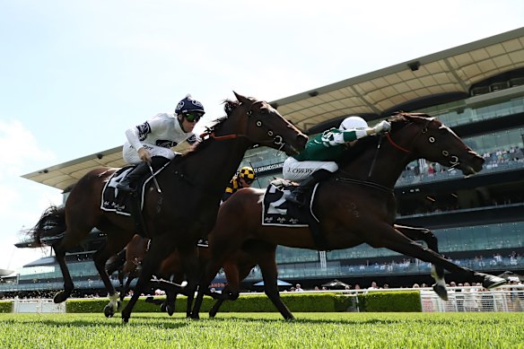 Jordan Childs rides Magic Time to victory in the Expressway Stakes.