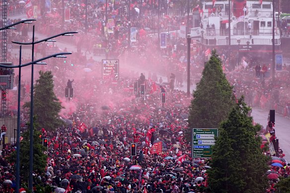 The Liverpool FC parade had transformed the city centre into a sea of red.