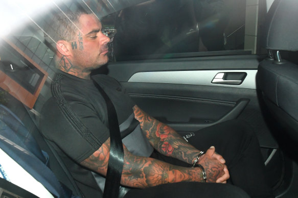 Andrew Heil arrives at the Melbourne Magistrates Court in January after being charged over a cache of weapons.