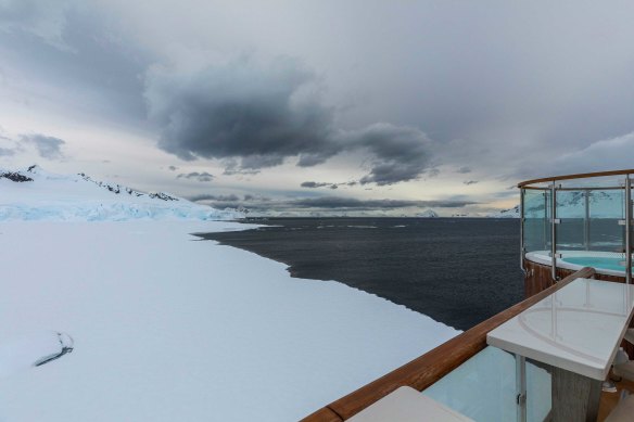 An icy wonderland wraps the ship.