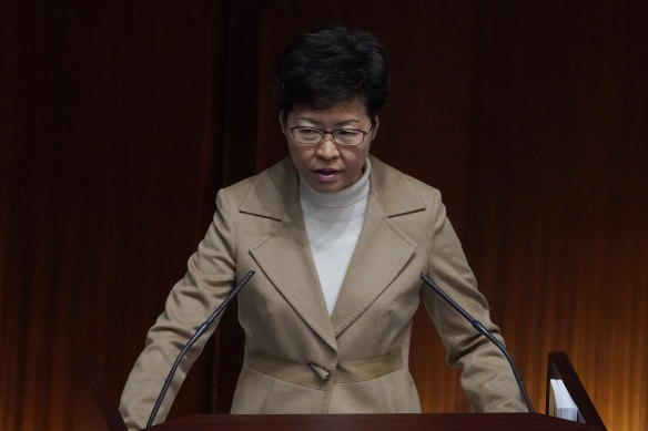 Hong Kong Chief Executive Carrie Lam addresses Hong Kong's Legislative Council.