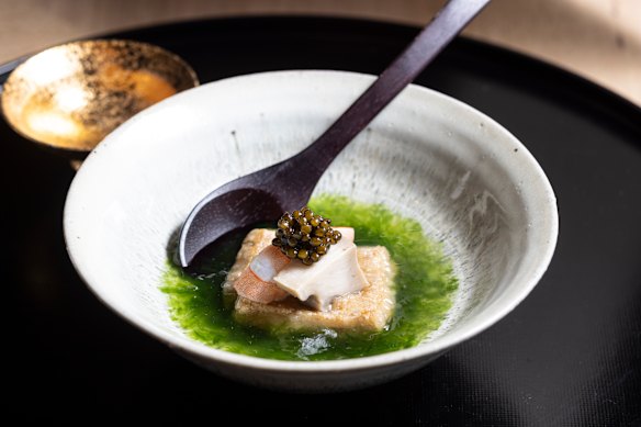 Abalone tofu with paradise prawn.