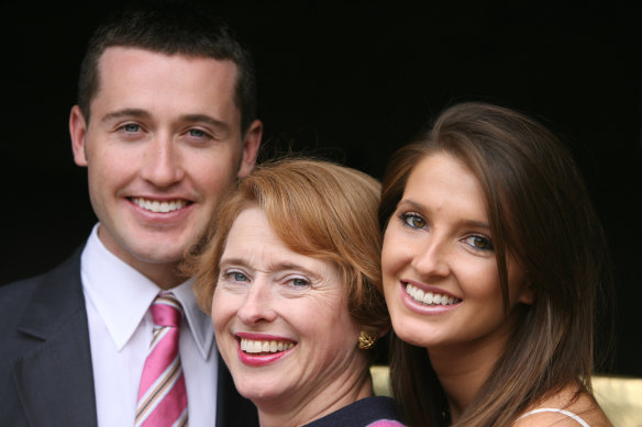 Gai Waterhouse, centre) with her son Tom and daughter Kate, all of whom are home owners at Balmoral Beach.