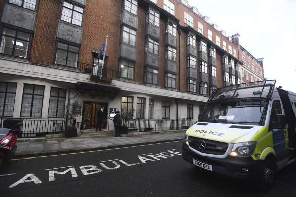 Police outside King Edward VII's Hospital, in London, where Prince Philip has been admitted.