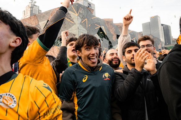 Socceroos fans flooded Federation Square to watch Australia deliver a 2-0 victory over Turkey.