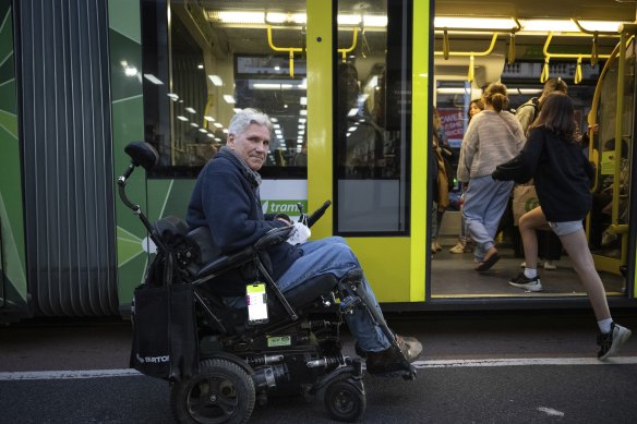 Martin Leckey can’t use the Sydney Road trams near his home because they are not wheelchair accessible.