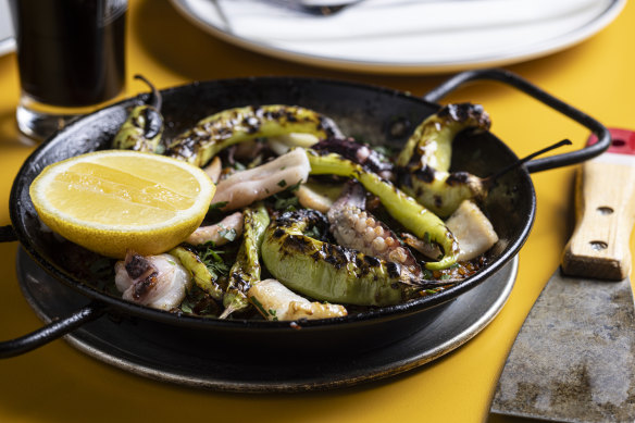 Go-to dish: Dirty rice with calamari and peppers.