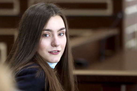 Sofia Sapega, Russian girlfriend of Belarusian dissident journalist Raman Pratasevich at a court hearing in Grodno, Belarus. 