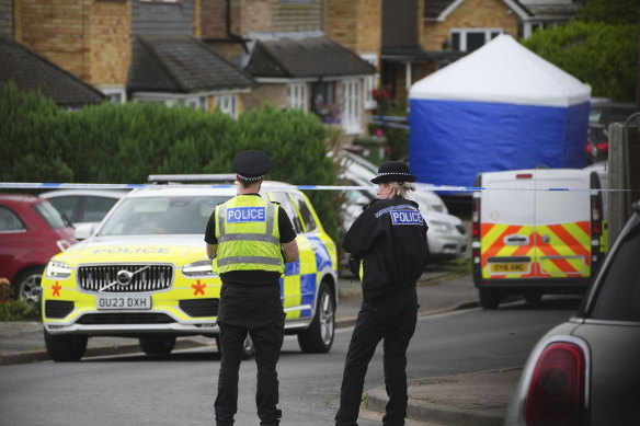 Police and emergency services at the Hunt home in Bushey, Hertfordshire.