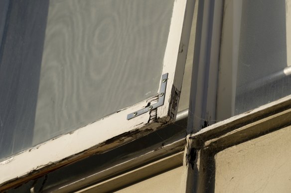 One of the block’s rotting timber frames.