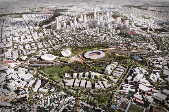 Archipelago’s Brisbane Bold proposal for the stadium precinct at Victoria Park.