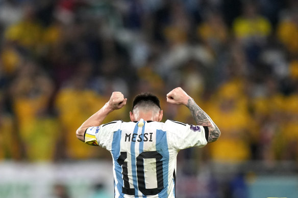 Lionel Messi celebrates victory over the Socceroos.