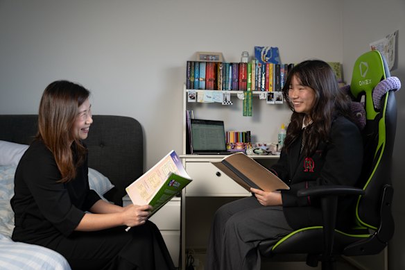 Wendy Chia and daughter Ashley in their Point Cook home. Ashley was intensely tutored before winning her spot at Mac.Robertson Girls’ High School.