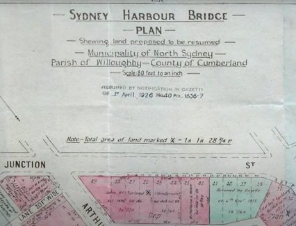 Colour-coded maps used to let people know which homes would be resumed, and destroyed, and when to make way for construction of infrastructure for the Sydney Harbour Bridge.