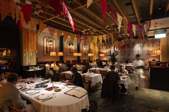 The premium Indian restaurant seats 130 in booths or on elegant folding chairs.