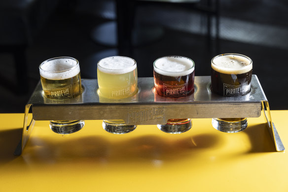 The beer paddle cradles a brace of 148ml beverages.