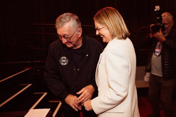 Jacinta Allan and her father, Peter, at Victorian Labor’s state conference.