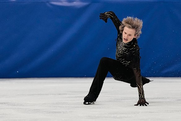 Ilia Malinin falls in his final routine.