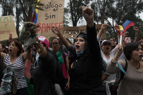 Women from different parts of Ecuador march through the streets of Quito to ask for peace and to repeal the economic measures taken by President of Ecuador Lenin Moreno.