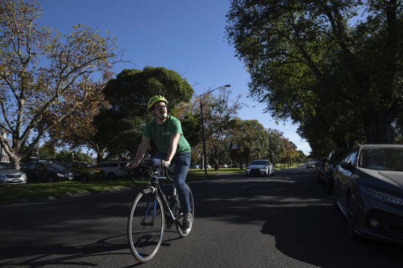 David Uber from the Moonee Valley Bike Users Group on a stretch of Mount Alexander Road that’s been slated for a bike lane for years and still doesn’t have one.
