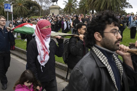 Pro-Palestine protesters in Melbourne on Monday.