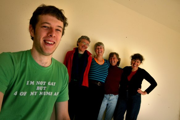 Eamon Waterford photographed for the Herald at age 20 with his four mums Sarah, Jill, Jude and Mary.