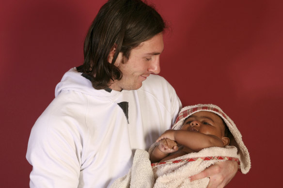 Lionel Messi poses with a six-month-old Lamine Yamal in 2007, just four years into the iconic Argentine’s legendary Barcelona career.